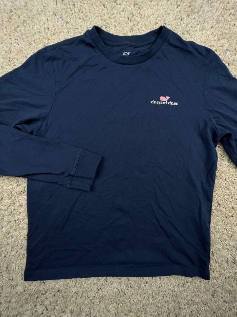 Vineyard Vines Youth Size Large 16 Navy Blue Long Sleeve T Shirt Spell Out Logo